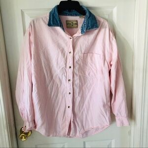 Vintage VISION pink pastel striped denim collar oversized cotton shirt SZ large